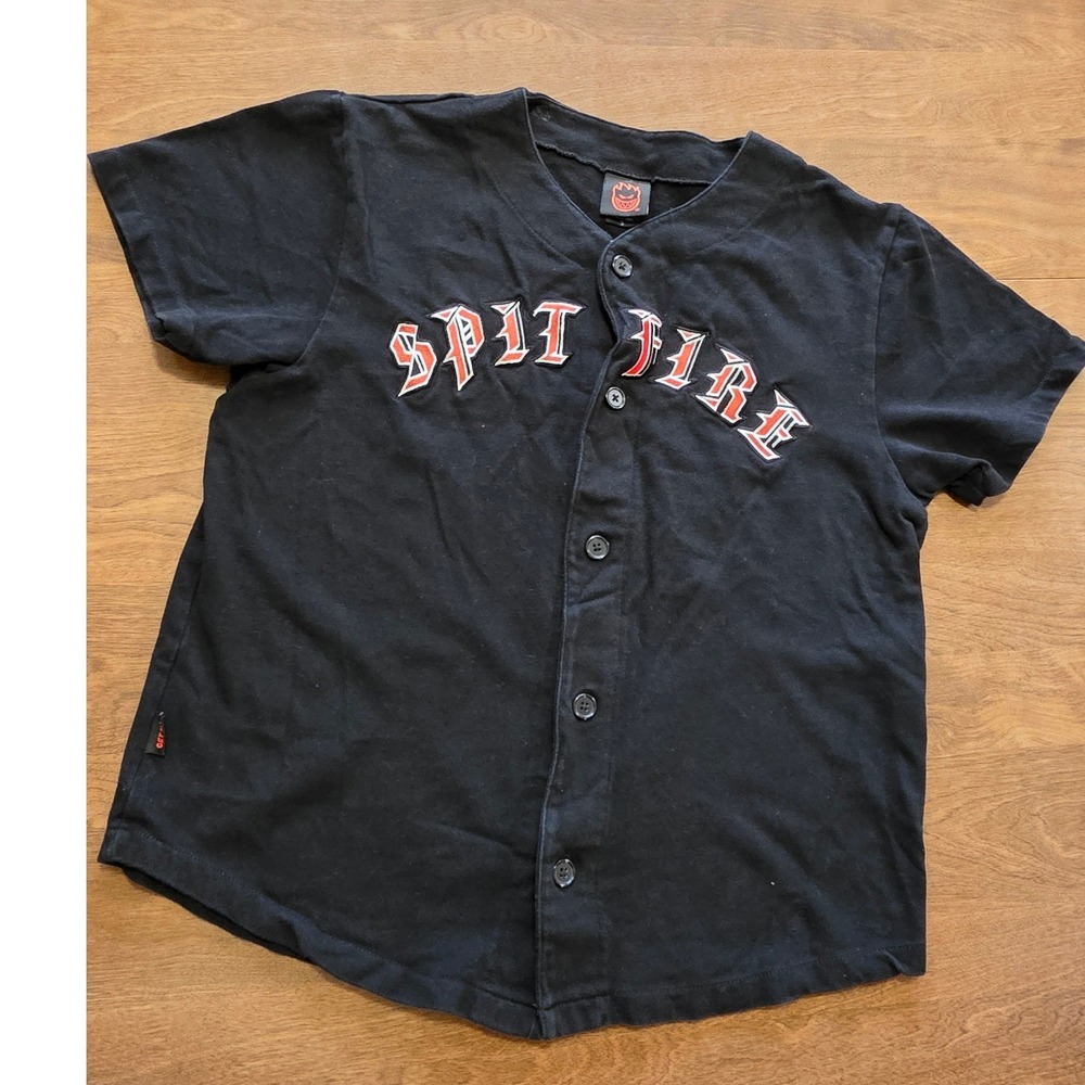 Spitfire Wheels Black Baseball Jersey Shirt Bighead Logo Mens Small Cotton